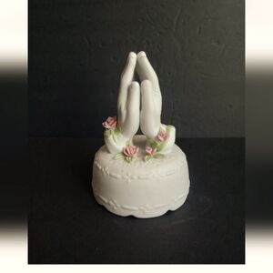 Ceramic Praying Hands Music Box~Touch of Rose by Roman~Plays "Amazing Grace"
